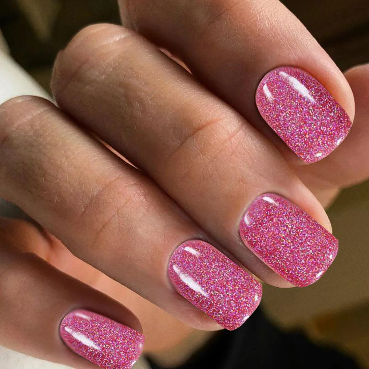 24pcs/set short fake nails for women girls sparkling glitter black red purple square tips faux ongles press on false nail art 548 purple