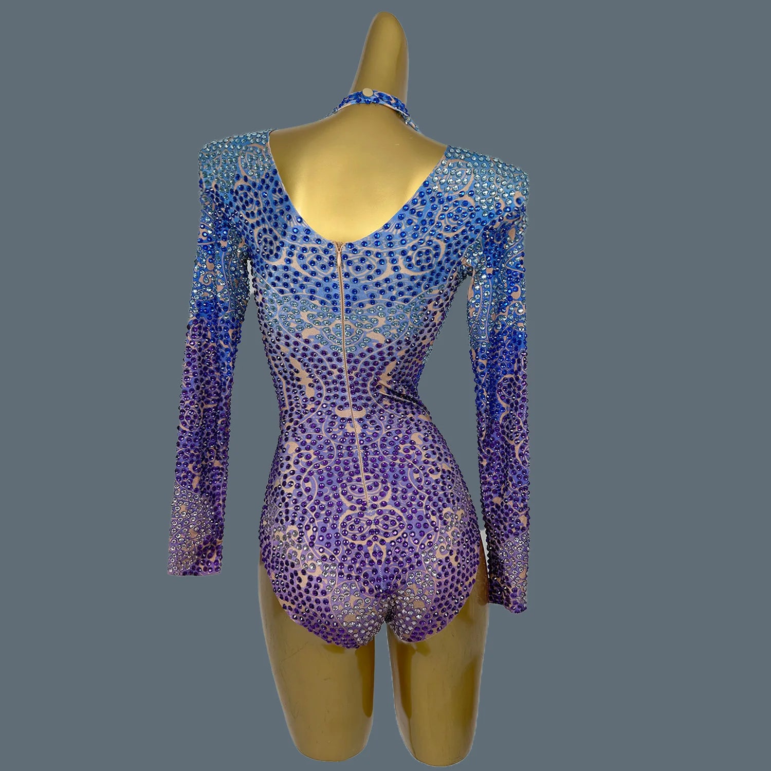 Sparkly Crystal Diamonds Sexy Tight Bodysuit Long Sleeve Performance Dancer Cosume Nightclub Bar Stage Wear Bumengwang