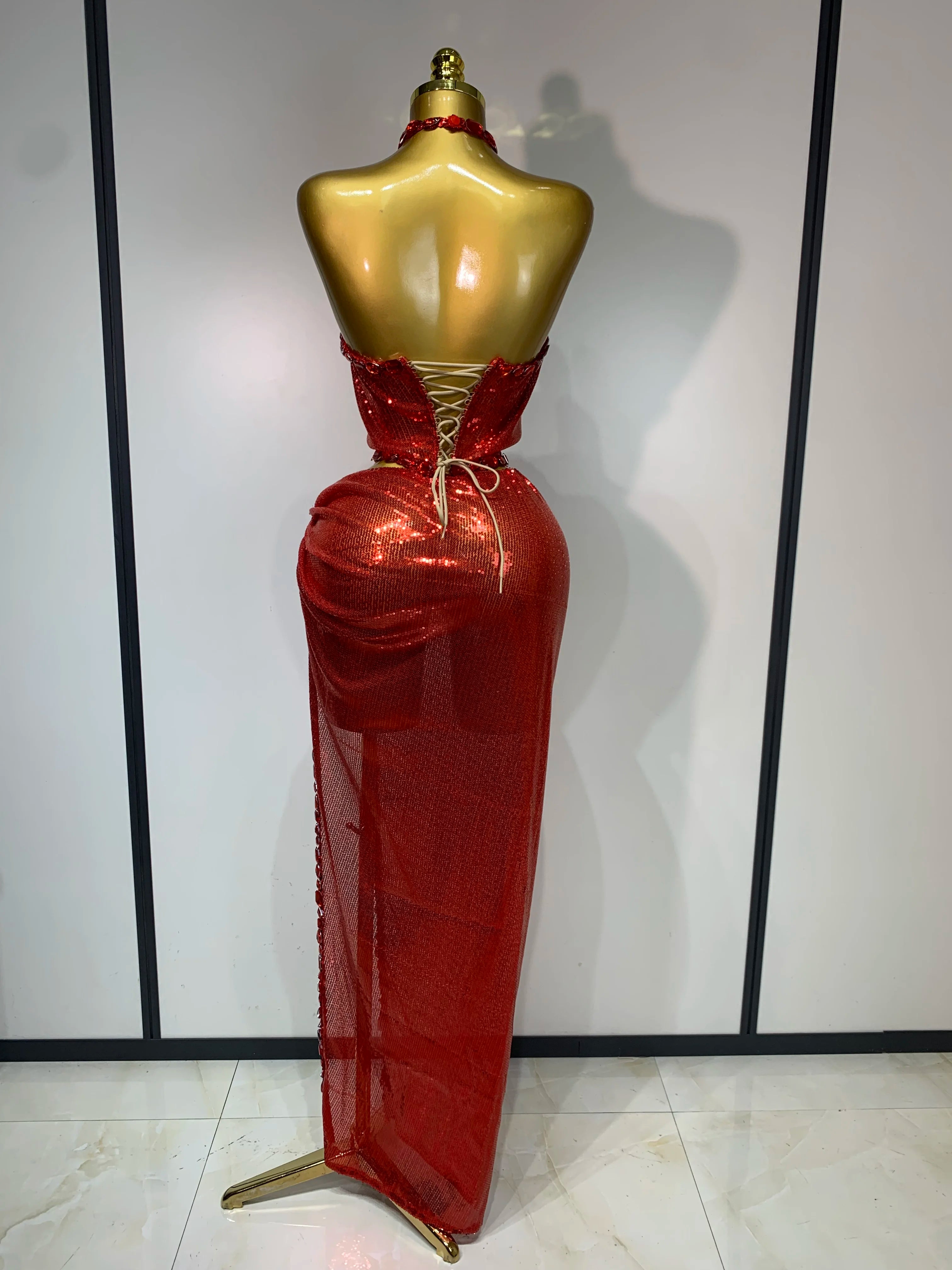 Sexy Backless Shiny Diamond Two Piece Set 2025 Women Elegant Evening Party Luxury Birthday Nightclub Singer Stage costume