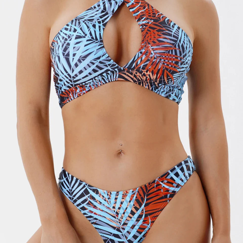 Halter Cross Bikini Hollow Swimsuit & Beach Dress 3 Piece Sexy Swimwear Women Bathing Suit Padded Beachwear Swimming Summer