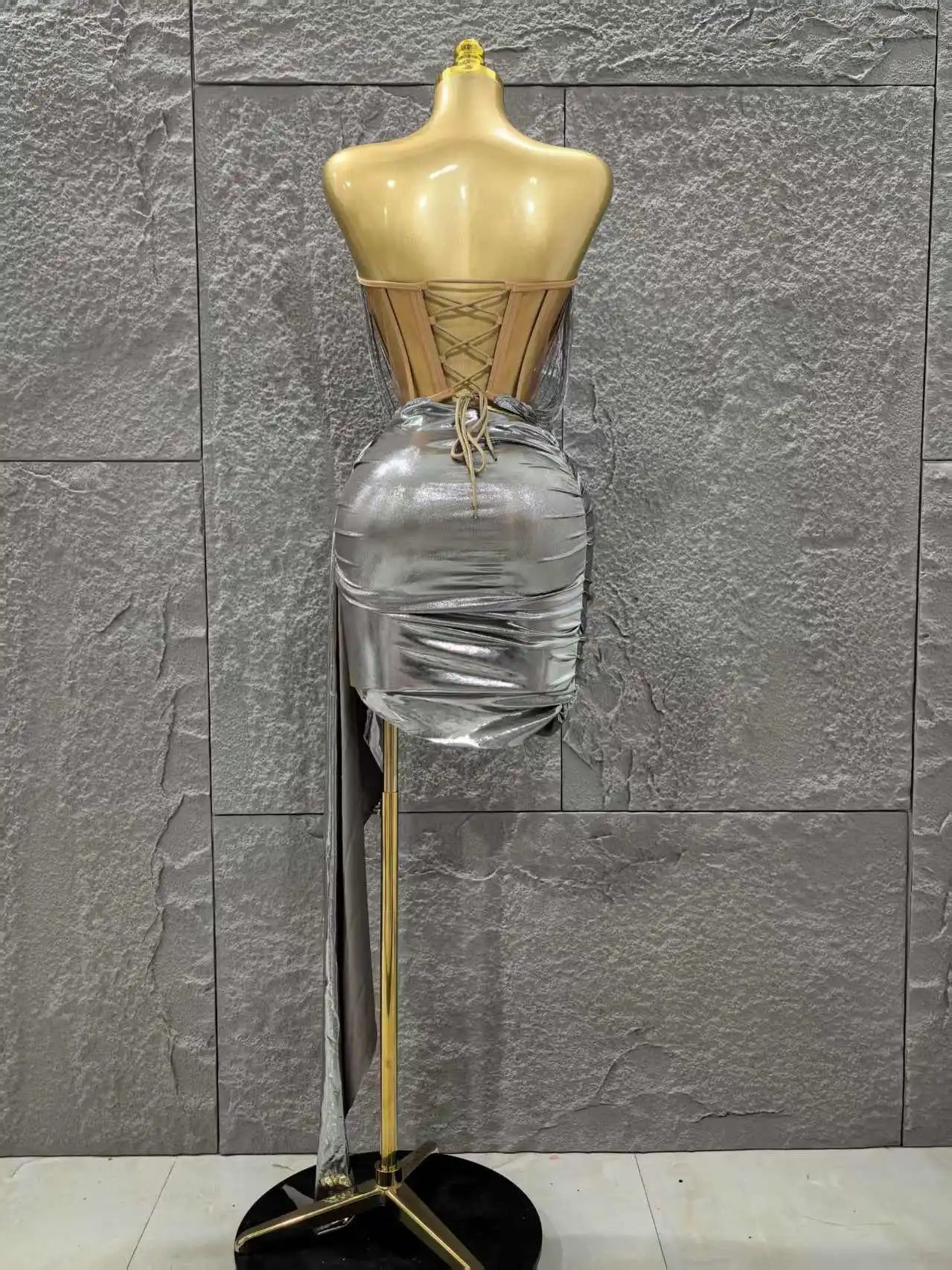 STOCK Women Sexy Strapless 2 Pieces Bodycon Mini Dress Celebrate Nightclub Party Bar Singer Performance Costume Stage Wear