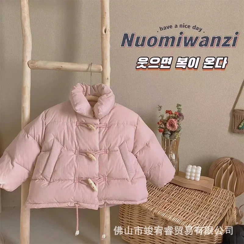 Winter Warm Down Jacket Kids Cotton Clothes Girls Thick Outerwear Children's Coat Fashion Cropped Jacket 2-10 Years Pink