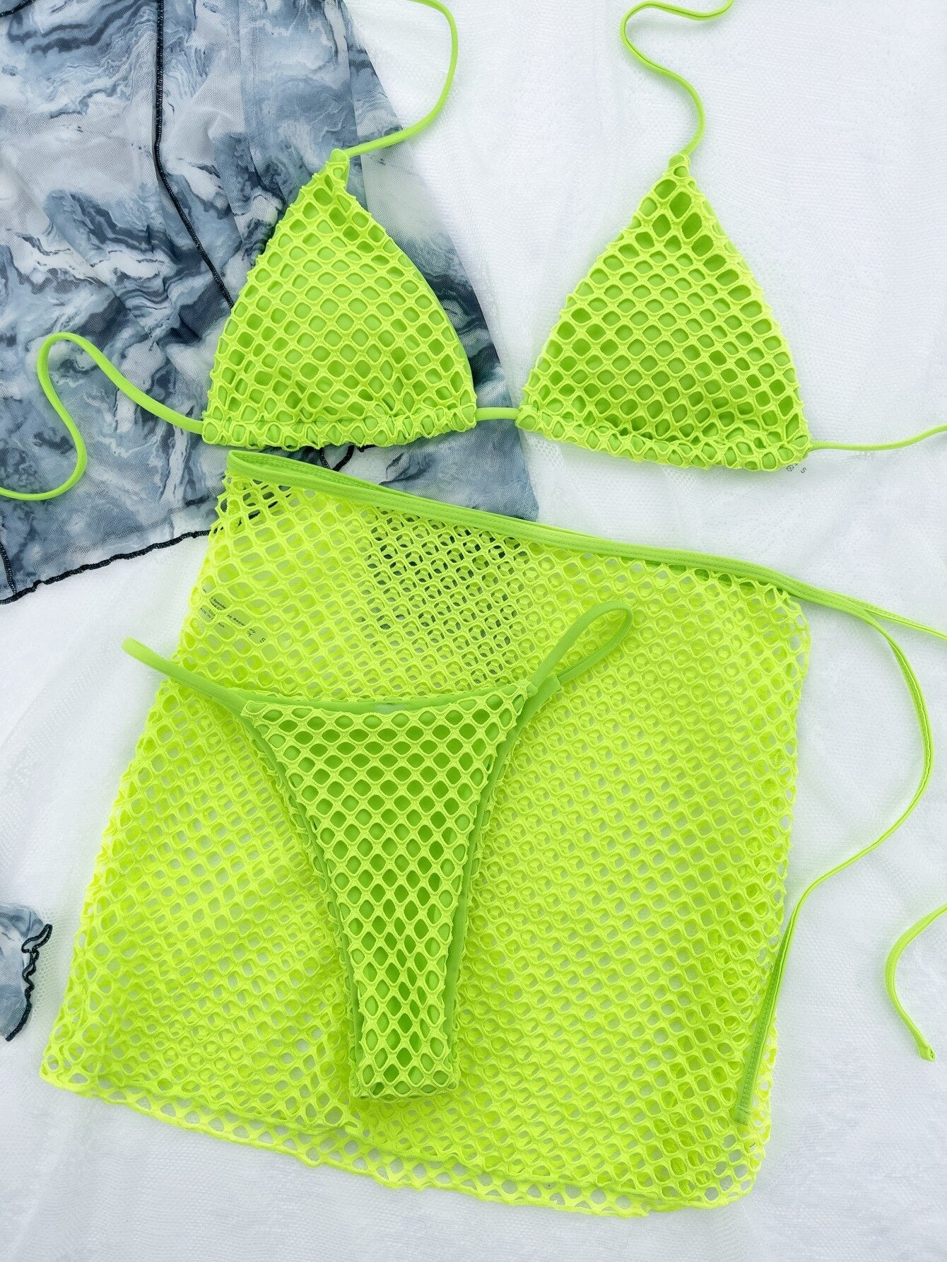 Sexy Three Pieces Micro Bikini Set with Hollow Out Skirt Swimsuit Women 2024 New Bandage Swimwear Bathing Suits Biquini green