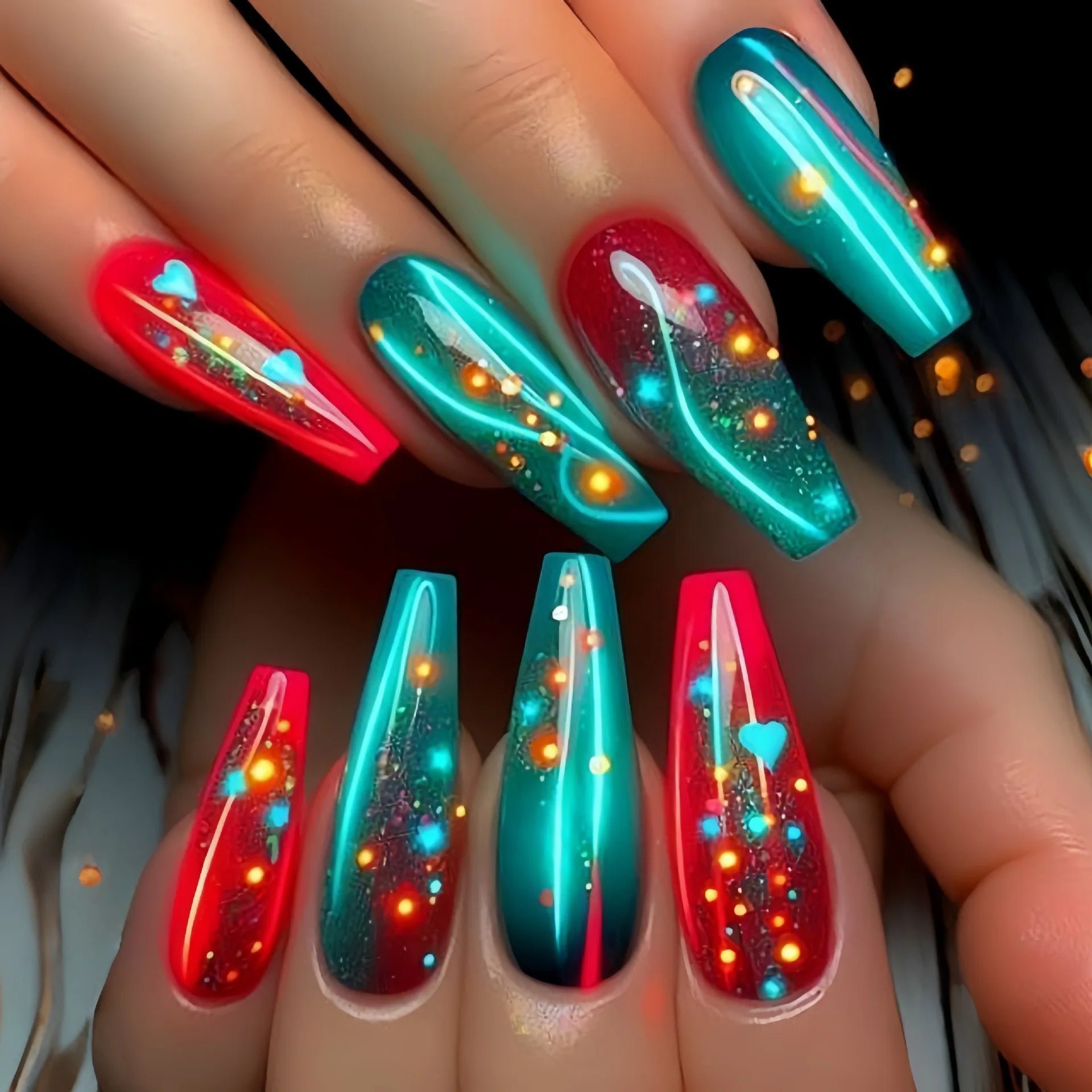 24pcs/set Short medium long fake nails colorful gradient Y2K sunset heart leopard print square ballet tips press on false nail 1997