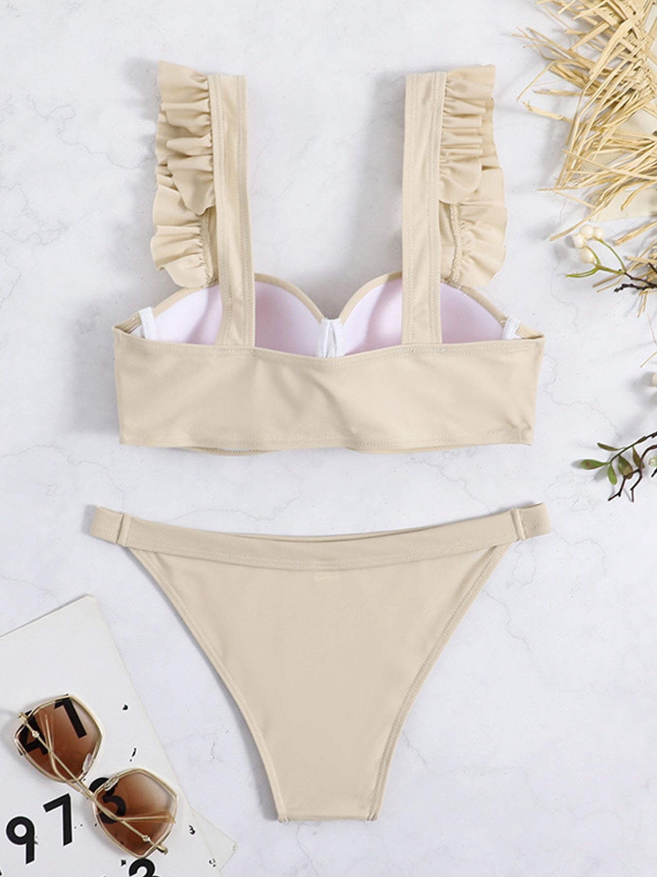 Sexy Solid Ruffle Bikini Push Up Swimwear - Swimsuit Female Low Waist Bikini Set Two Pieces Bathing Suit Beachwear