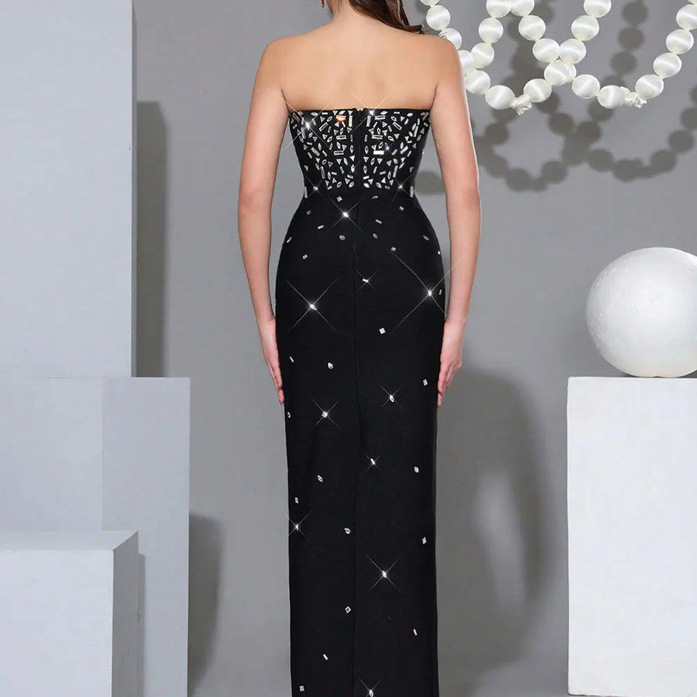 2025 Sexy Women's Nail Bead Design Bandage Dress Strapless Sleeveless Bodycon Backless Long Dress Cocktail Dinner Dress Vestitos