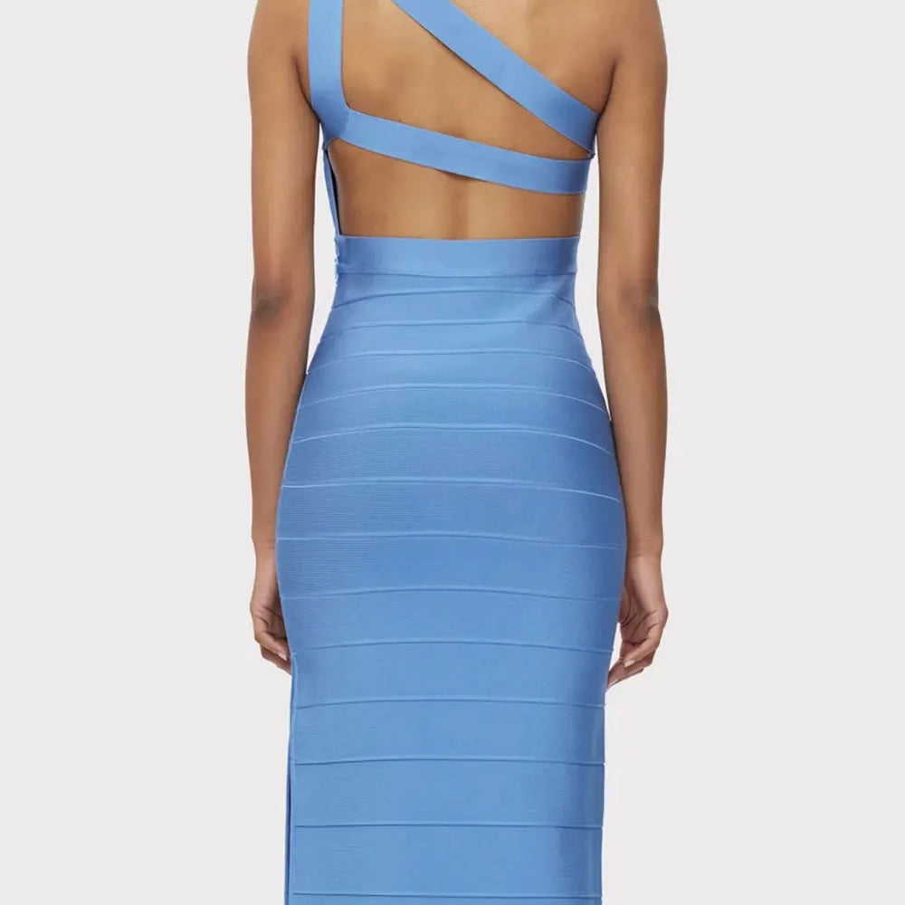 2025 Elegant Women's Single Shoulder Sleeveless Bandage Dress with Diagonal Collar Bodycon Bareback Split and Knee Dress Vestido