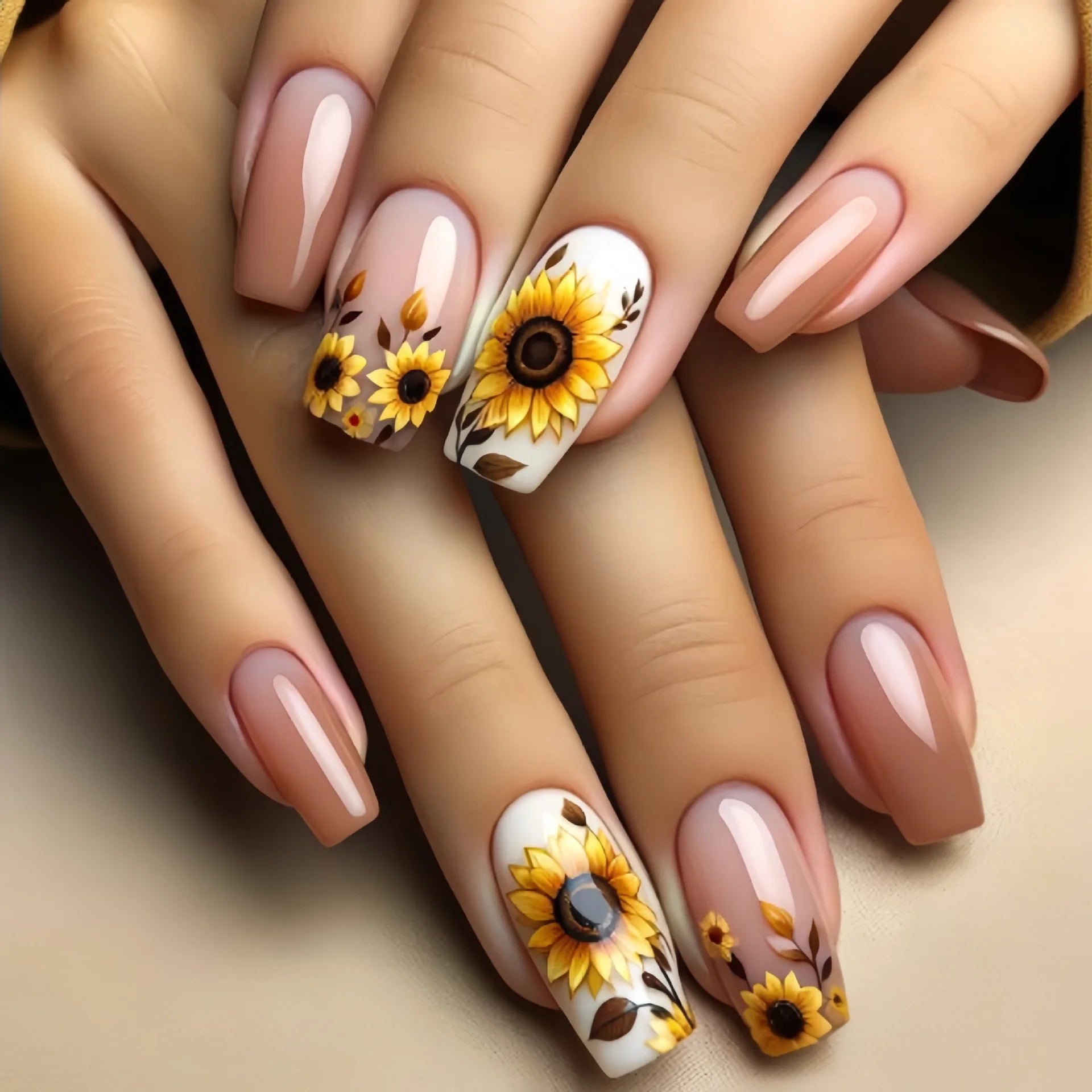 24pcs/set medium long fake nails for Spring summer season beautiful peach flowers butterfly design press on false nail art tips 1825