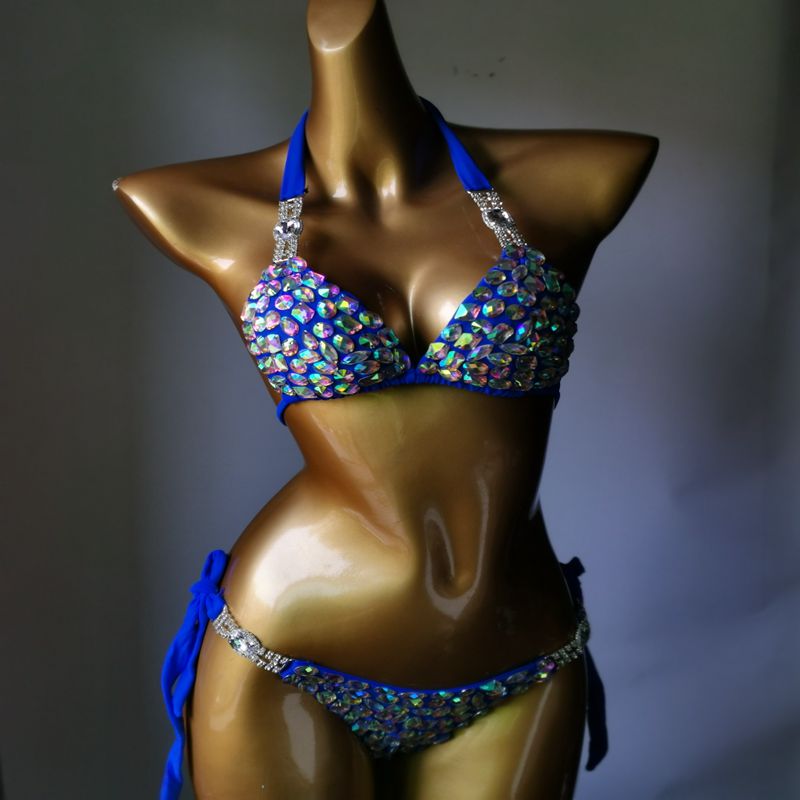 Sexy Push Up Triangle Bikini Luxury Crystal Diamond Women's Swimsuit Straps Lace-Up Rhinestone Swimwear