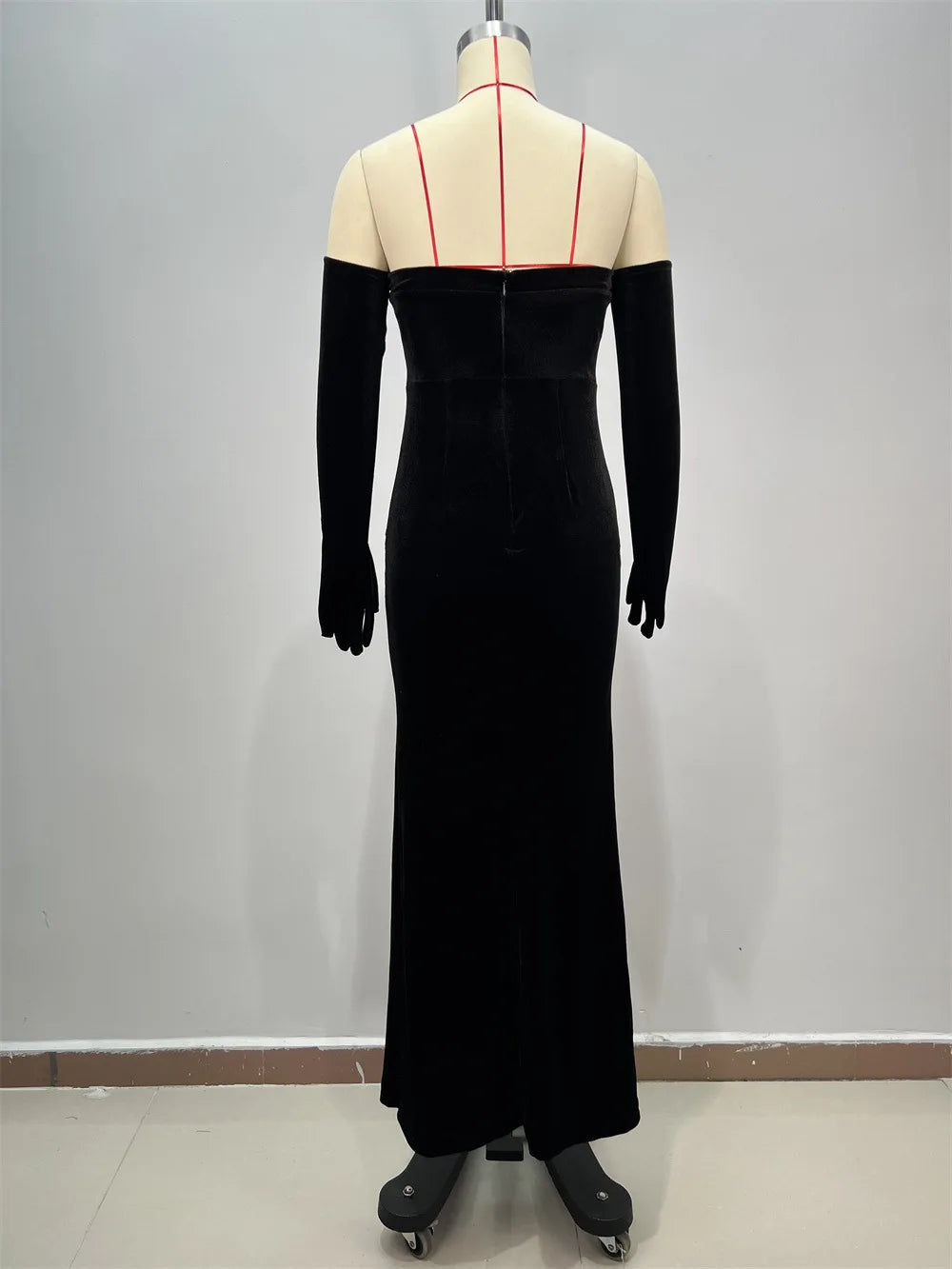 Black Lace Patchwork Velvet Halter Floor Length Dress Celebrity Party Dress Birthday Vestido