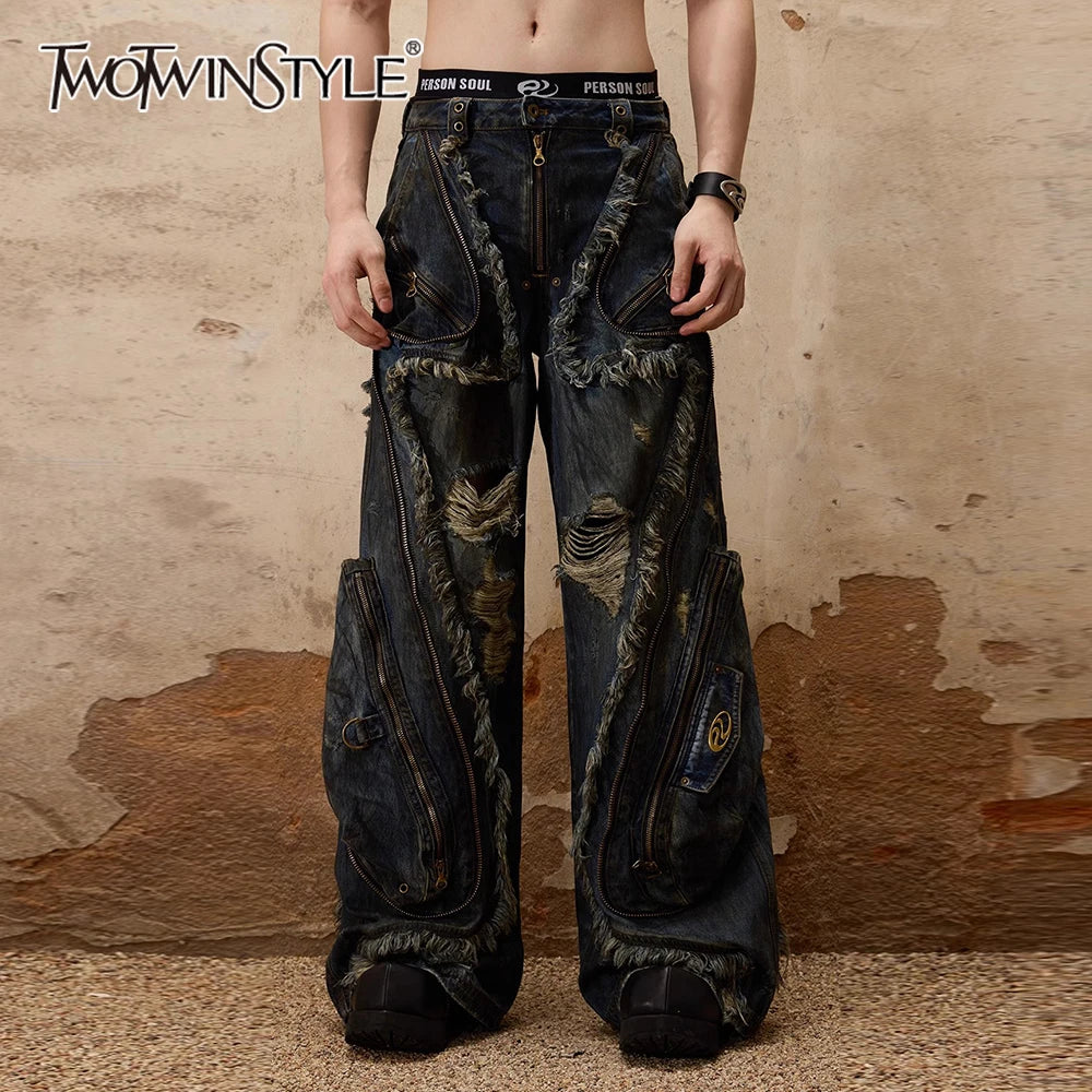 Colorblock Fashion Spliced Zipper Chic Loose Pants for Women Patchwork Hollow Out Pant Female High Street Style New