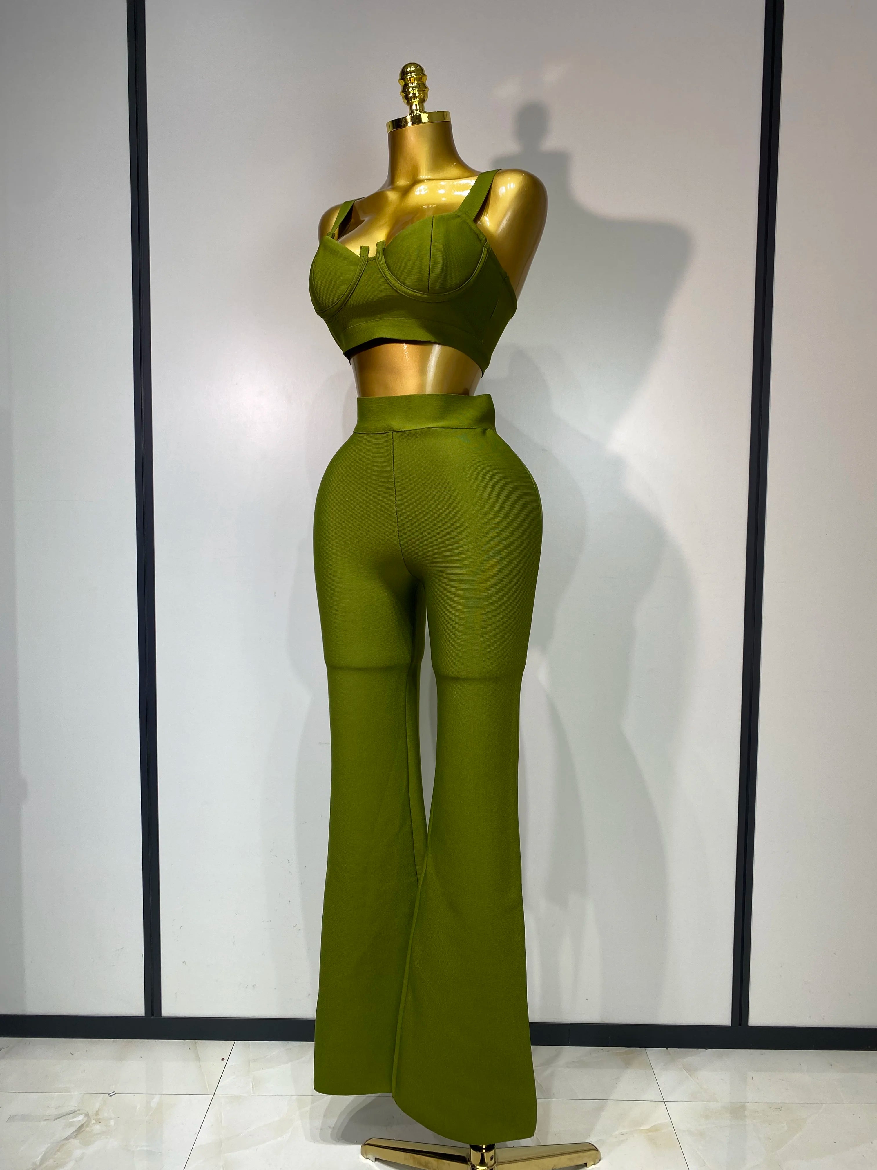 Women Sexy Bandage Crop Top Pant Set Evening Party Club Luxury Birthday High Street Fashion Elegant Luxury Birthday Outfit 