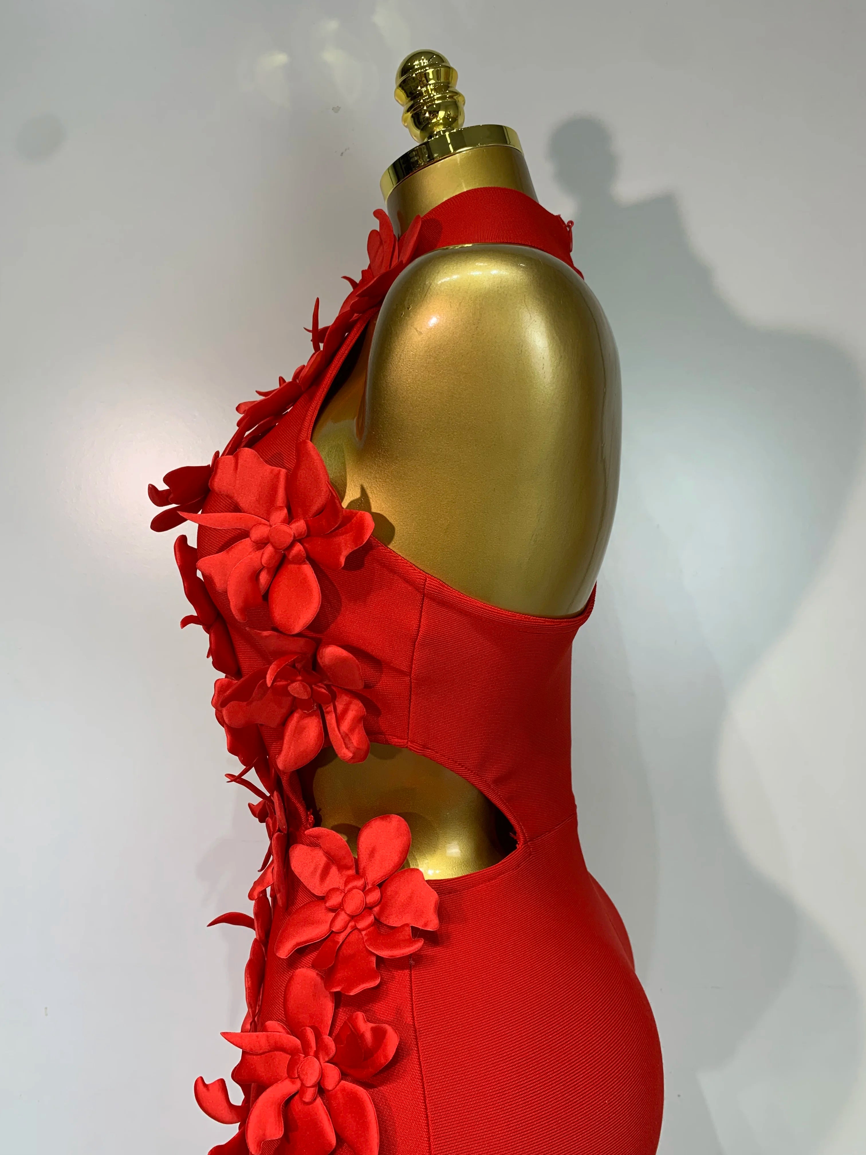 Women Sexy Sleeveless Flower Hollow Out Evening Party Bandage Dresses Red Knitted Bodycon Birthday Wedding Guest Clothing