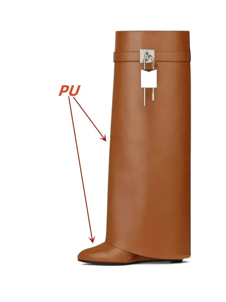 European and American Metal Lock Fasteners for High Tube Skirts, Boot Slopes, Leg Sleeves, Knee Length Boots, Platform Boots brown PU