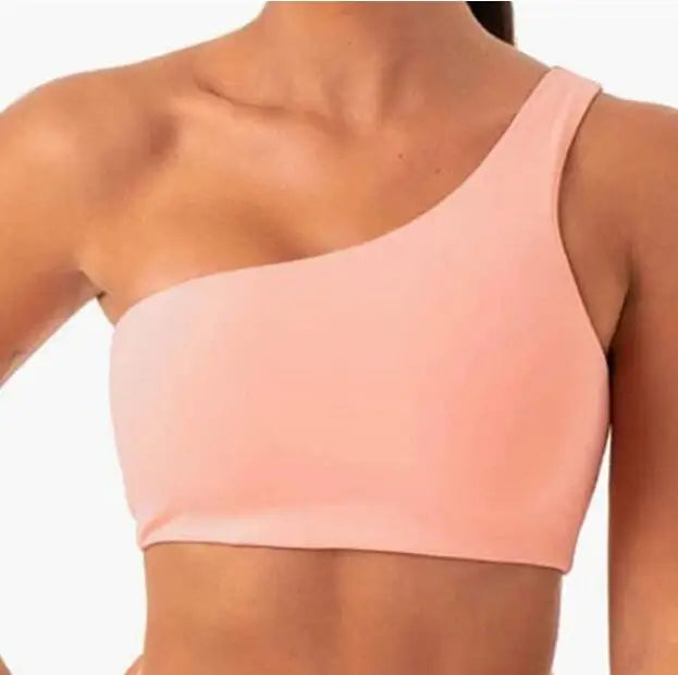 1PCS Nylon Yoga Sets Women Fitness One Shoulder Sport Bra Scrunch Booty Yoga Pants Fitness Leggings Women Workout Set pink bra