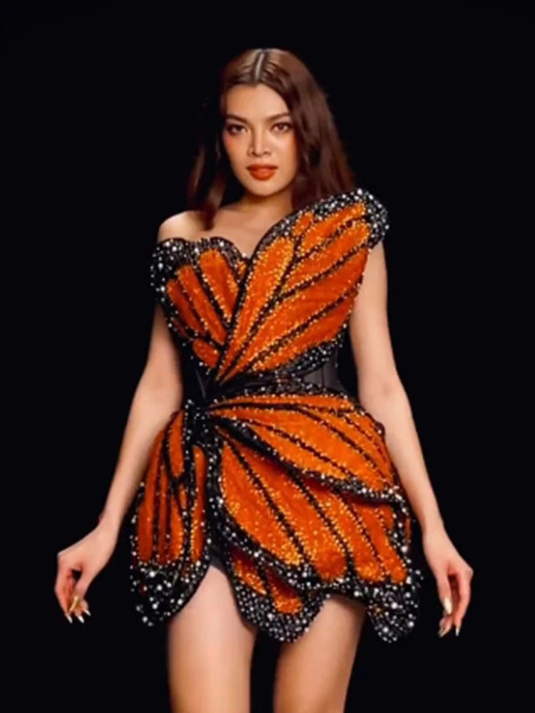 Luxury Dress For Women Beautiful Butterfly Shape Design Sequins Mini Celebrity Party Vestido 2023 New Trendy