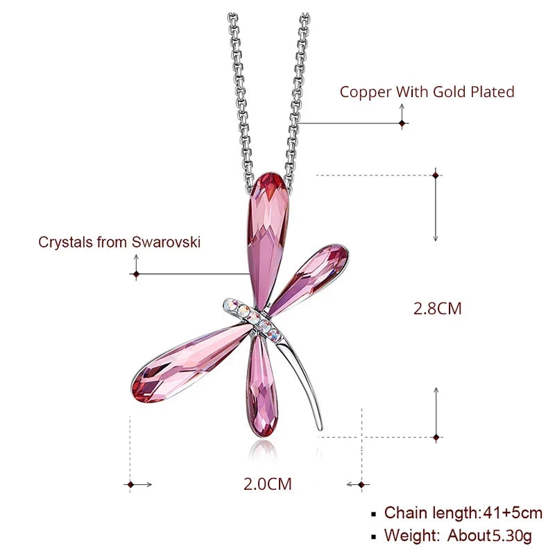 Cute Pink Blue Dragonfly Pendant Necklace for Women Girls Real Austrian Crystals Animal Necklaces Fashion Jewelry Free Shipping