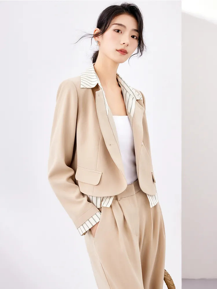 Workwear Women's Autumn Outfits Patchwork Short Jacket Wide Leg Pant Sets for Women Two Piece New in Matching Set