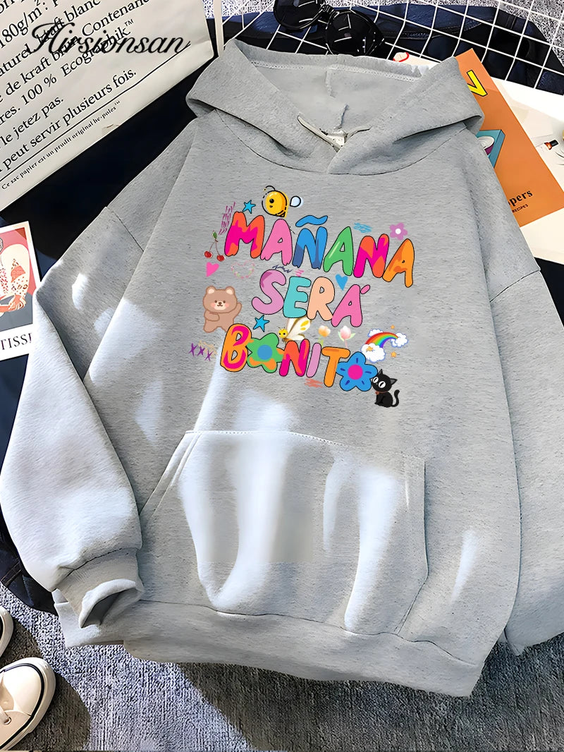 Rainbow Letter Print Women Sweatshirt Soft Warm Casual Female Hoodies Autumn Loose Fleece Tops for Girls