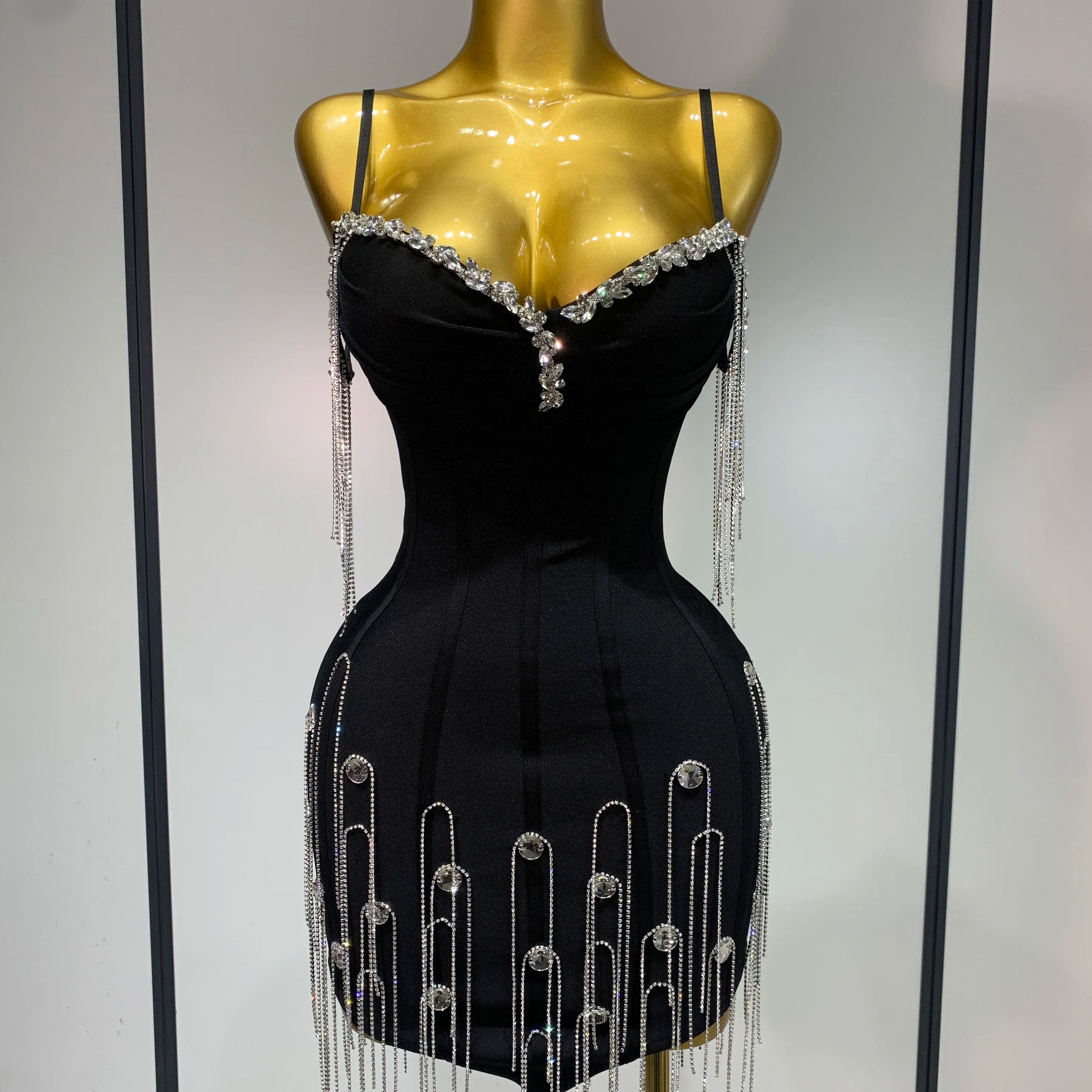Sexy Backless Spaghetti Strap Bodycon Sleeveless Bandage Dress Elegant Prom Gown Club Evening Party Luxury Birthday Dresses black