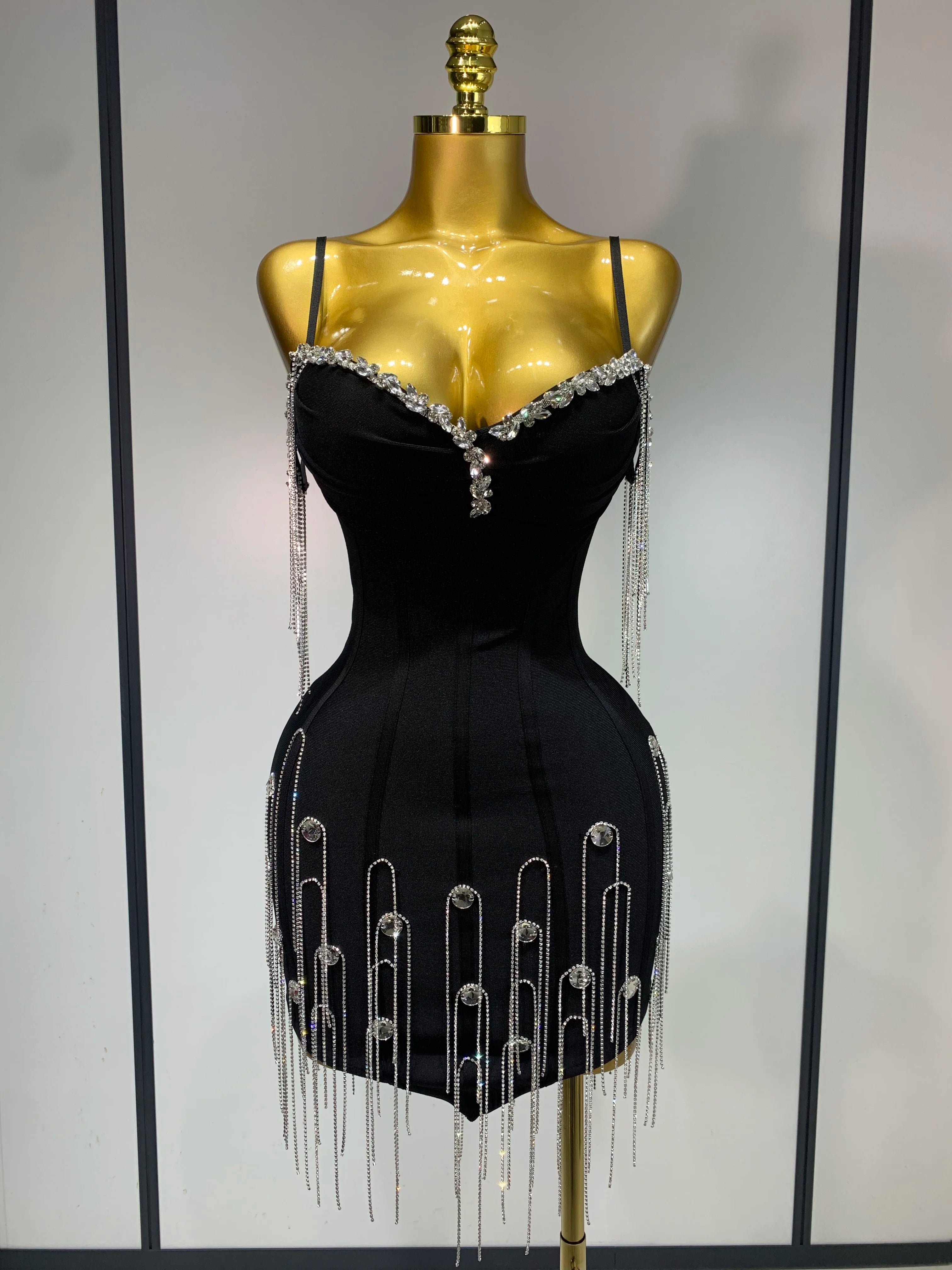 Sexy Backless Spaghetti Strap Bodycon Sleeveless Bandage Dress Elegant Prom Gown Club Evening Party Luxury Birthday Dresses black
