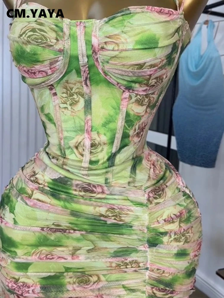 Women Sleeveless Floral Print Strap Stacked Ruched High Split Tunic Maxi Long Dress 2025 Birthday Vacation Beach Dresses