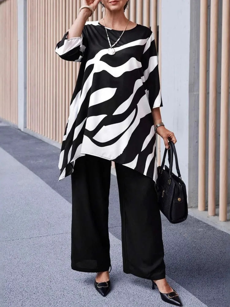 2 Piece Women Sets 2025 Plus Size Summer Matching Sets Print Two Pieces Sets Top And Pants Suits Outfits Clothing