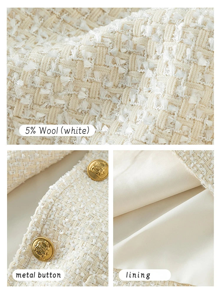 Tweed Jacket Women Autumn Short Coat Mini Skirts Temperament Two-piece Suit Design Sense Graceful Special Female Suits