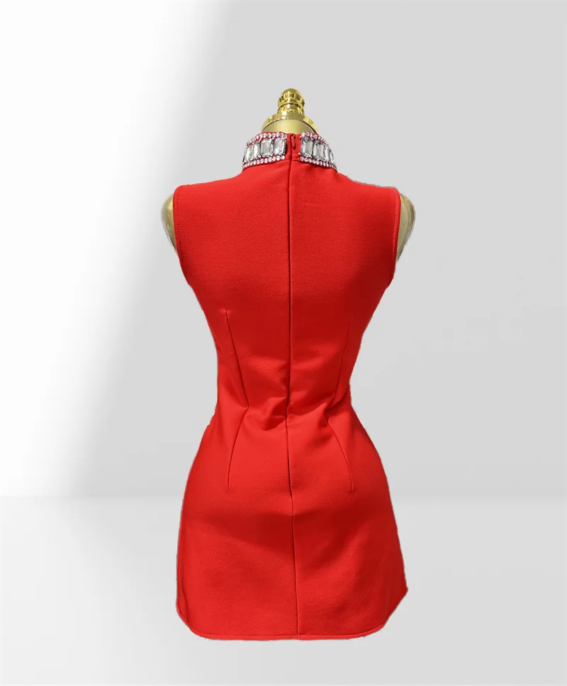 New Summer Super shining Diamonds O-neck Sleeveless Bandage Mini Dress Fashion Woman Birthday Party Dress Music Festival Outfit