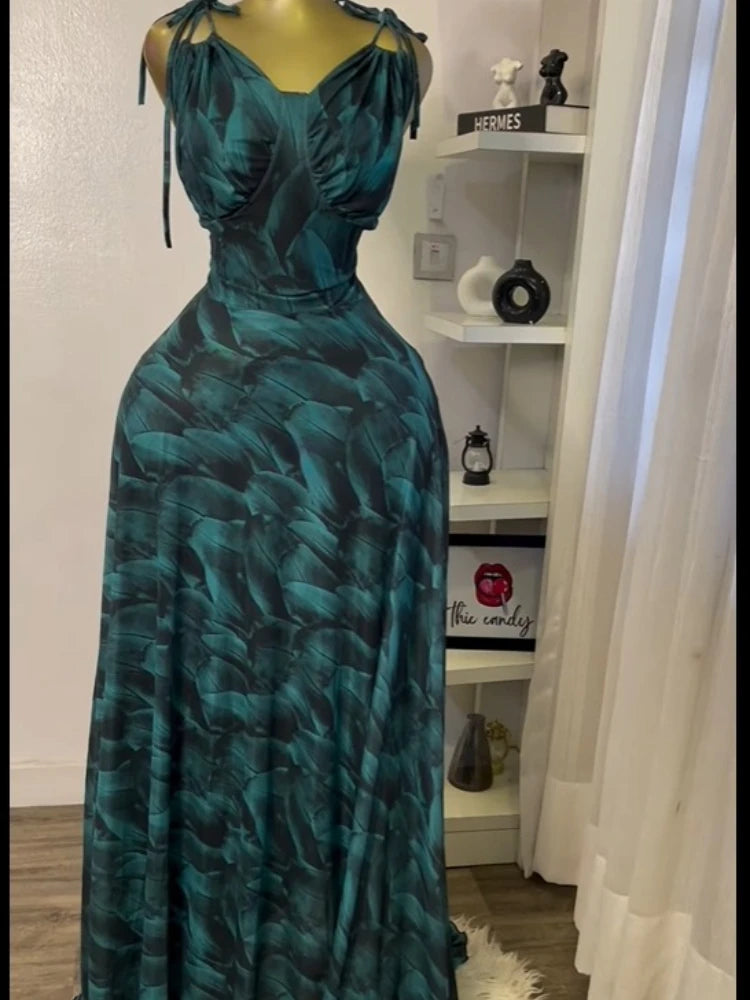 Women Tie Dye Printed Sleeveless Big Swing Maxi Long Dress 2025 Summer Holiday Birthday Sexy Club Party Evening Dresses Brown