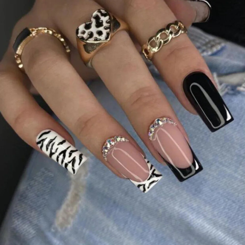 24pcs/set short medium fake nails shinny sparkling glitter square ballet nail tips starry star cat eyes press on false nail art 521