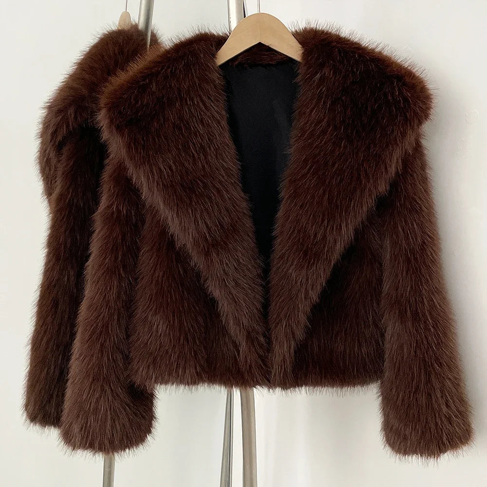 OFTBUY Women's Fur Coat and Eco Fur Coat for Women New in Faux Fur Jacket Female High Quality Women's Clothing Jacket with Fur Brown