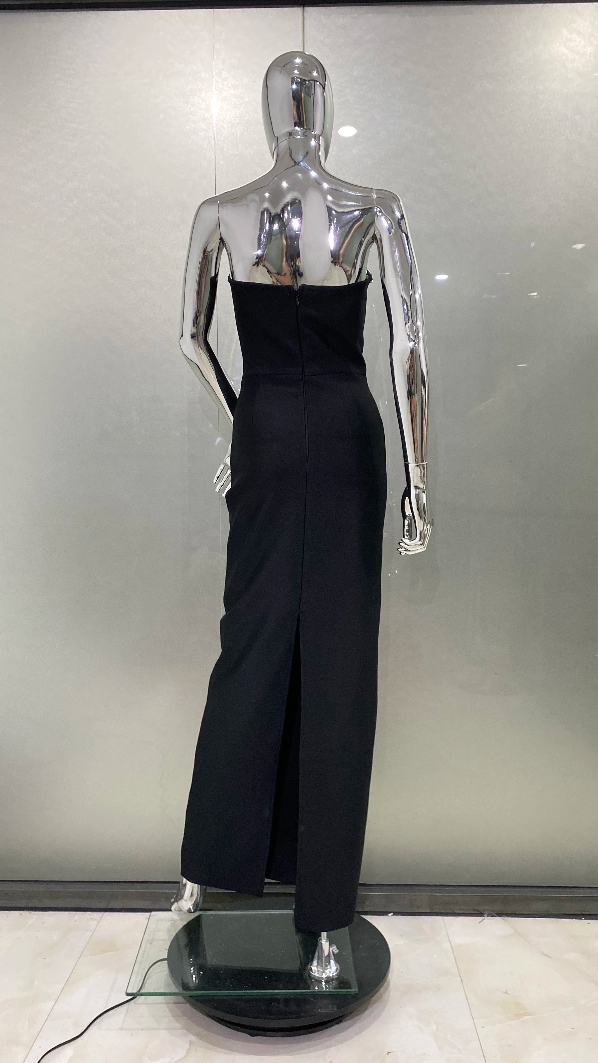 Women Sexy Strapless Rhinestones Bodycon Bandage Long Dress Fashion Elegant Evening Party Celebrate Dress