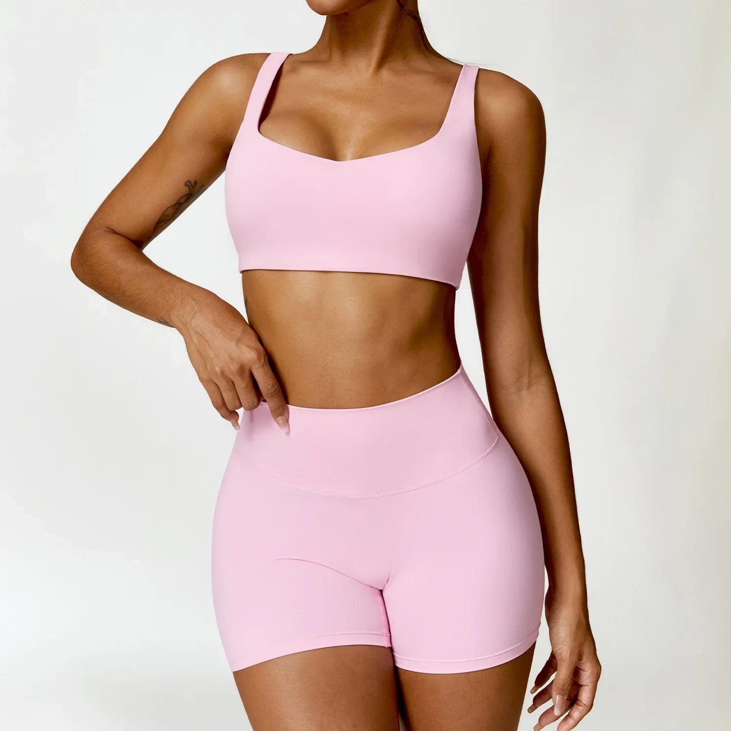 Women Tracksuit Yoga Set 2PCS Sportswear Workout Clothes Athletic Wear Gym Legging Fitness Bra Crop Top Long Sleeve Sports Suits Pink Set-1