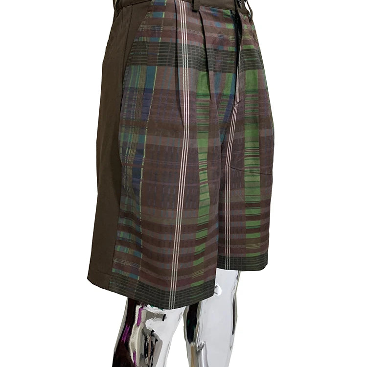 Lautaro Summer Autumn Loose Soft Thin Colorful Plaid Patchwork Shorts for Men Mens Knee Length Pants Luxury Designer Emo Clothes Colorful