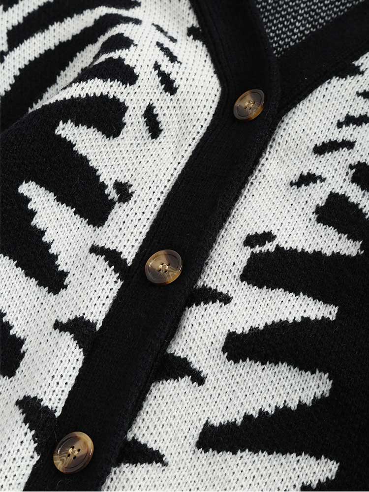 ZAFUL Men's Sweater Cardigan for Halloween Skeleton Pattern Button Fly Cardigans Autumn Winter V-Neck Long Sleeves Sweater Coats