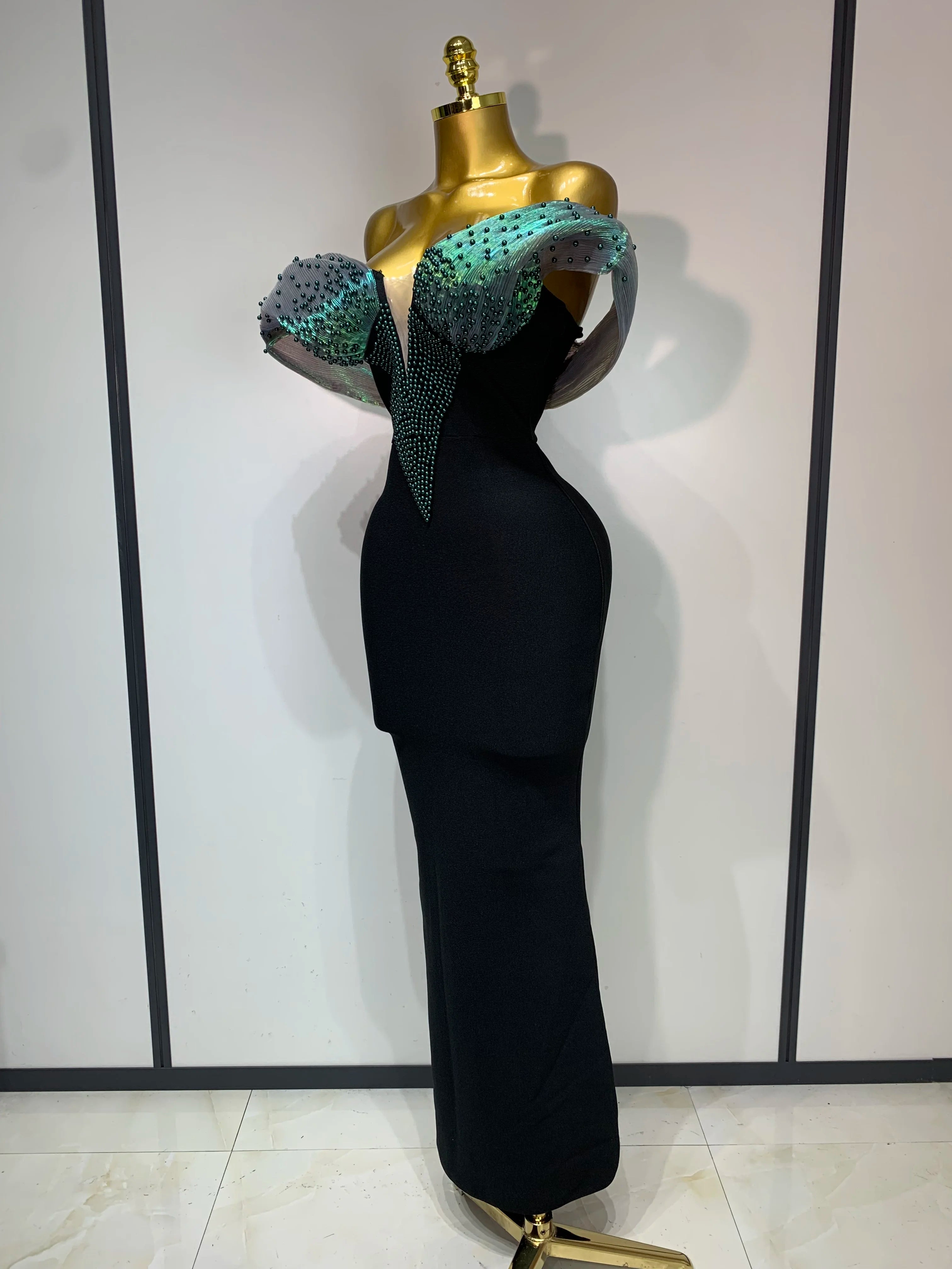 Women Celebrity Sexy Off Shoulder Beading Bodycon Maxi Long Bandage Dress 2025 Elegant Evening Club Party Luxury Birthday Outfit