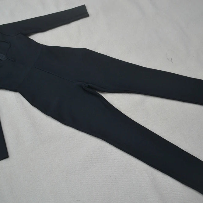 2025 New Women'S Bandage Pencil Jumpsuit V-Neck Long Sleeved Tight Black Waistband Design+Jumpsuit Evening Party Jumpsuit