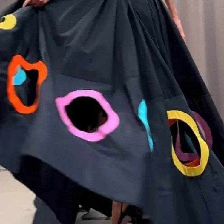 UOOZEE New Summer Women Elegant Party Evening Maxi Dresses Fashion Rainbow Printed Hollow High Waist A-line Long Dress