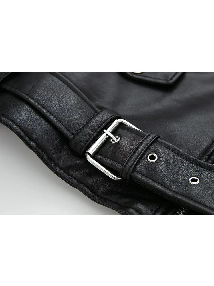 Women Autumn Fashion Imitation Leather Loose Jacket Coat Vintage Long Sleeve Zipper Female Outerwear Chic Tops