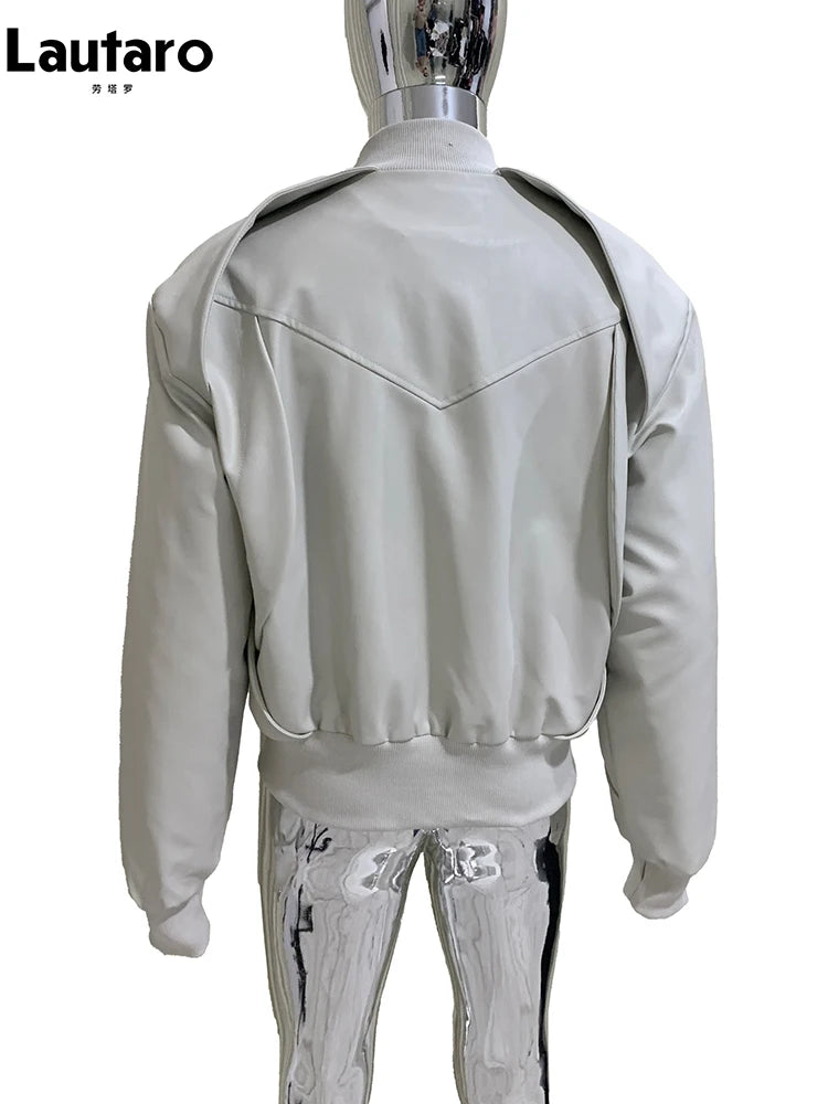 Mauroicardi Autumn Winter Short Matte Pu Leather Bomber Jacket Men Long Sleeve Luxury Designer European Fashion Emo Clothes 2025