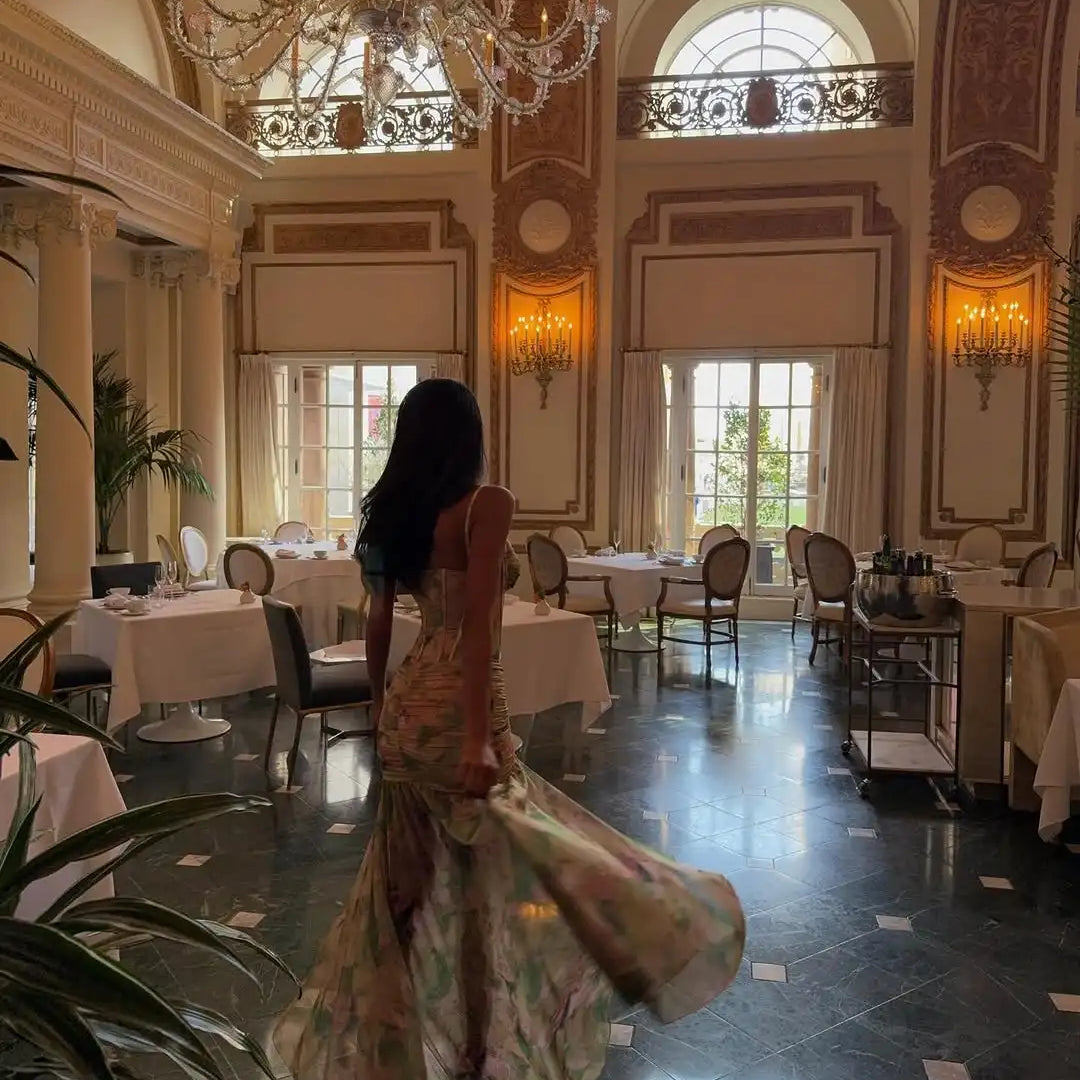 Print Flowers Color Women Sexy Halter Off the Shoulder Bodycon Long Maxi Dress Beach Style Vacation Birthday Party Outfit