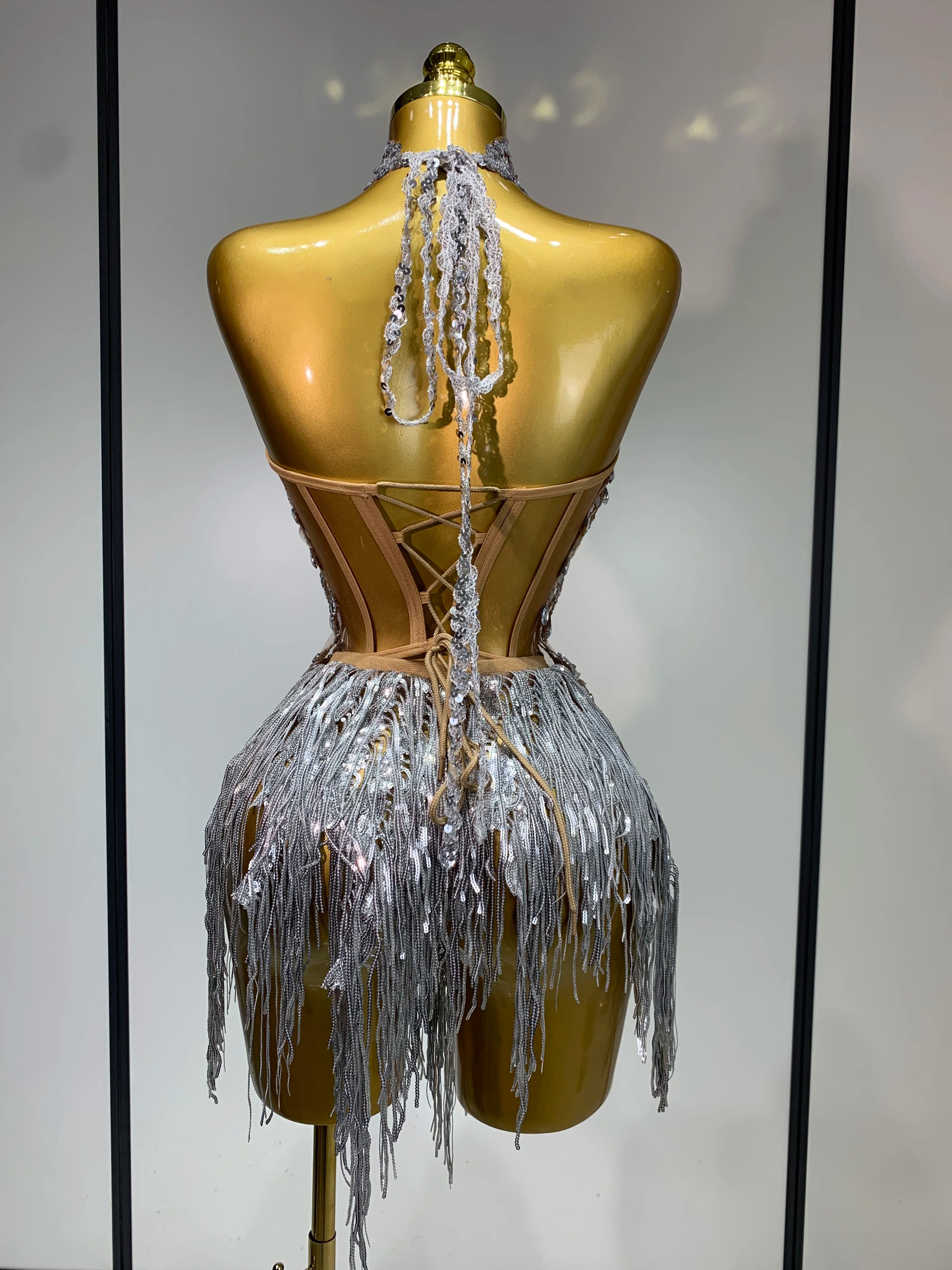 Women Sexy Sequins Rhinestone Glitter Two Pieces Sets 2025 Luxury Birthday Evening Party Nightclub Hotwife Singer Stage Outfit