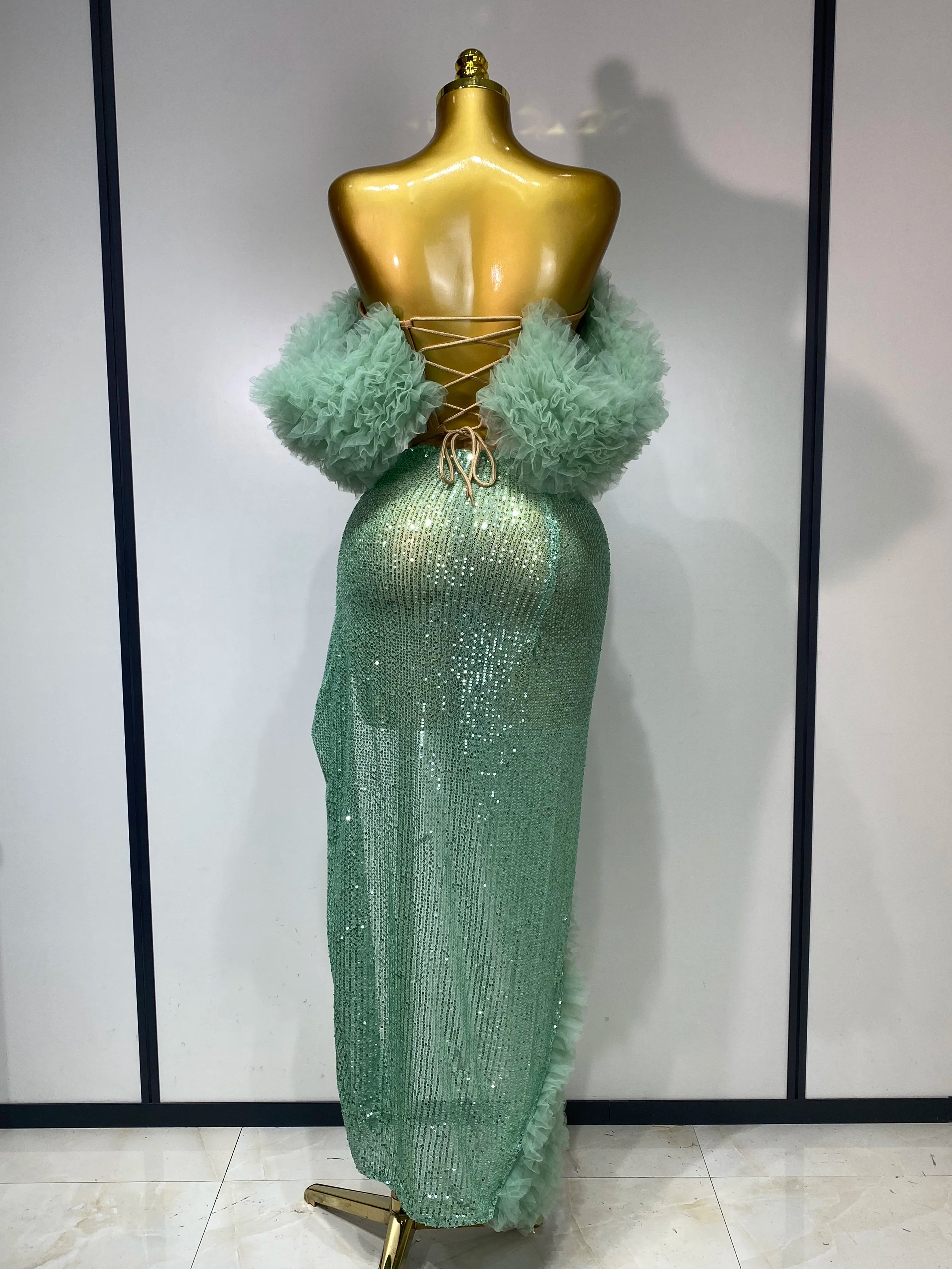 Women Sexy Sparkly Sequins Top Long Skirt Two Pieces Set Festival Celebrate Evening Party Luxury Birthday Nightclub Stage Outfit