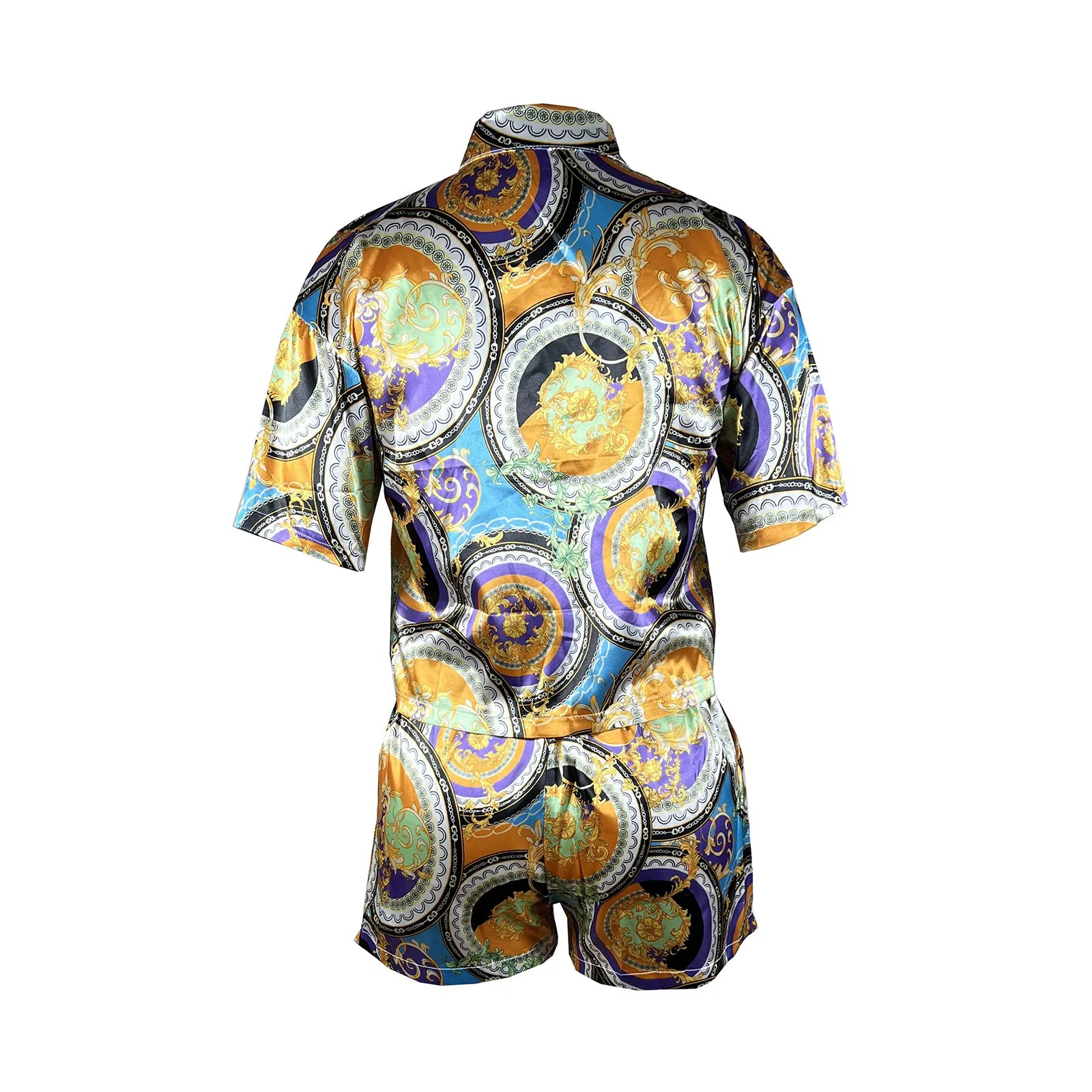 QFAF Women Paisley Floral Printed Short Sleeve Mini Shirt Blouse and Shorts Suit Fashion Two 2 Piece Set Outfits Tracksuit