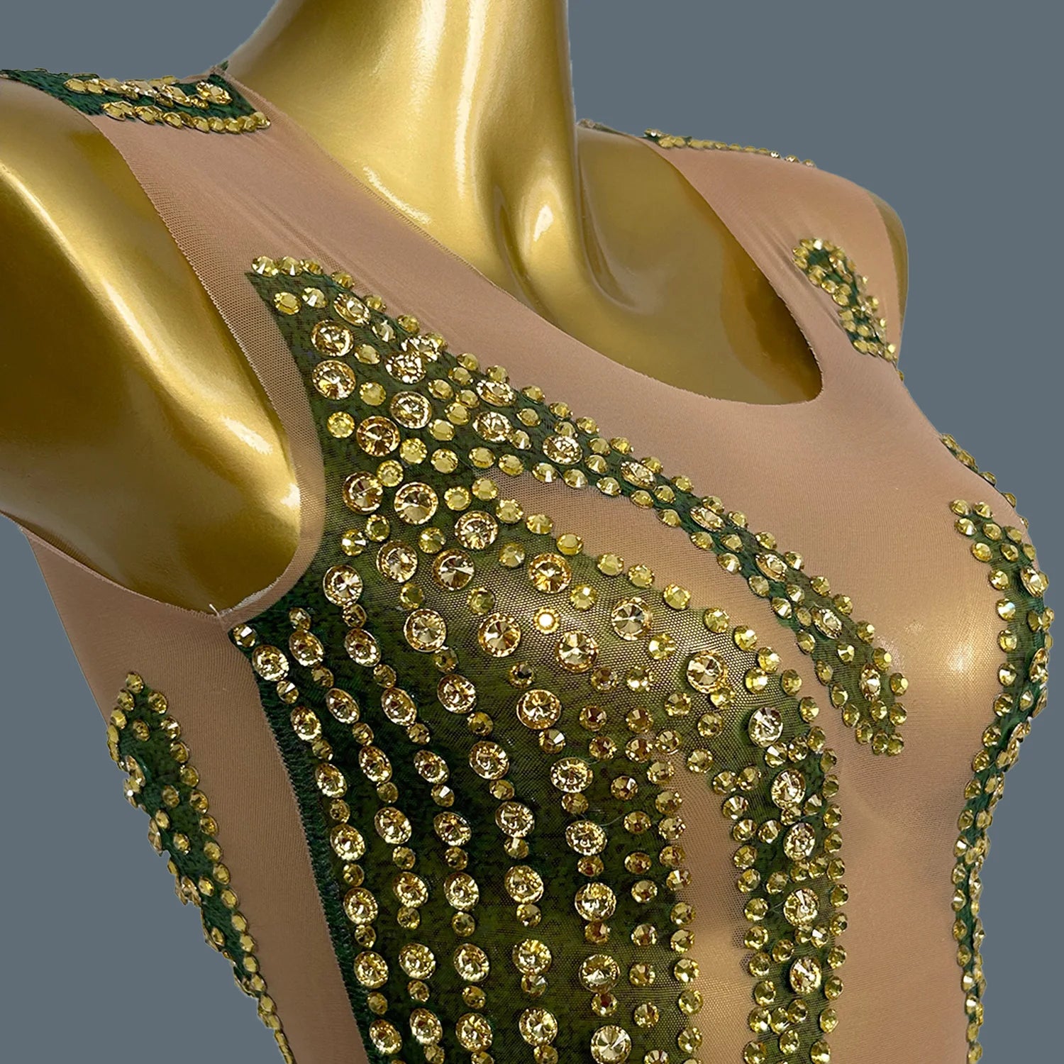 Sparkly Gold Rhinestones Short Prom Dress Women Sexy See Through Party Celebrate Birthday Dress Photography Stage Costume Lvyi