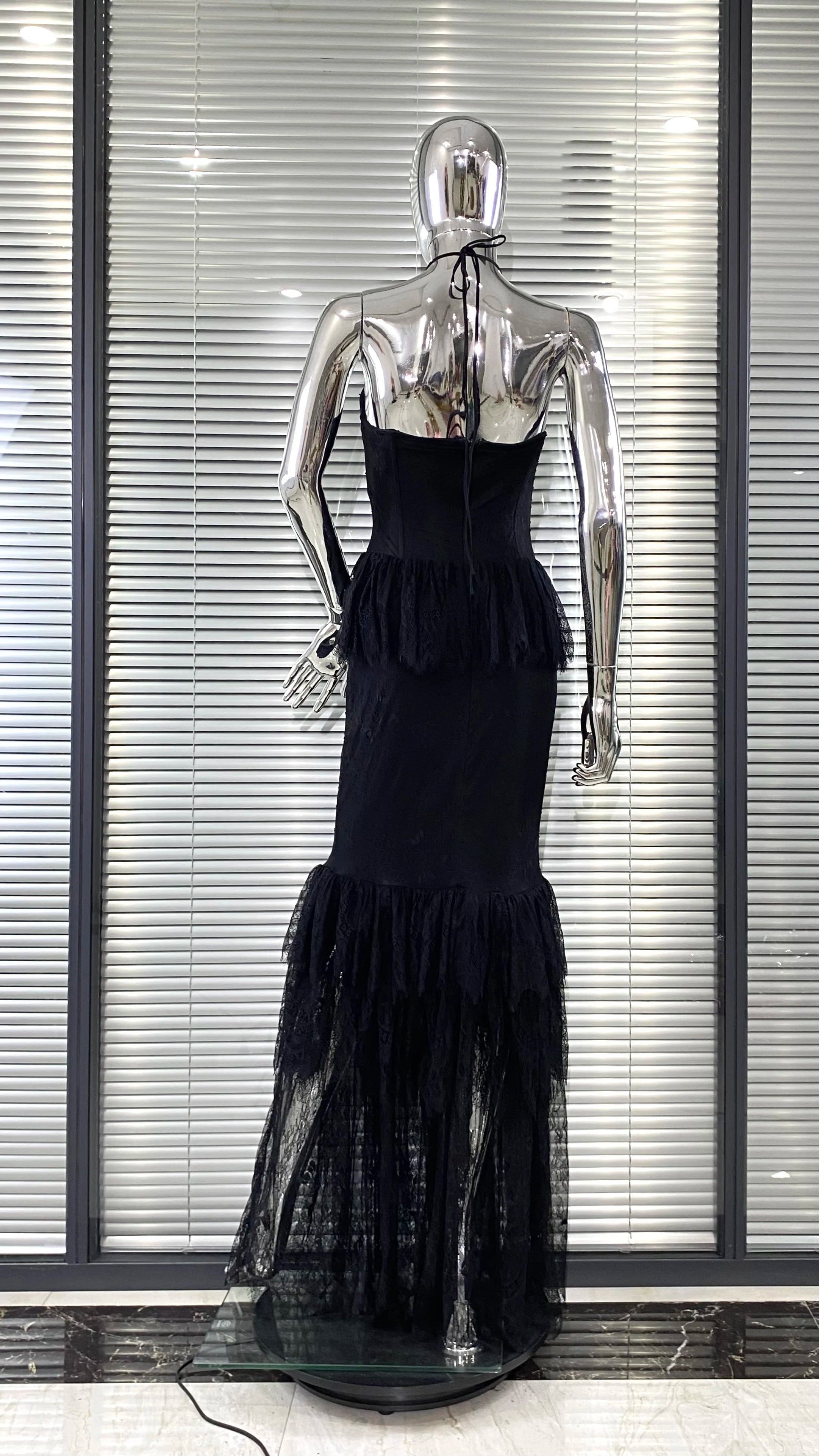 2025 Pink Flowers Halter Sleeveless Black Lace Ankle Length Dress Celebrity Birthday Party Evening Dress Woman Voaction Outfit