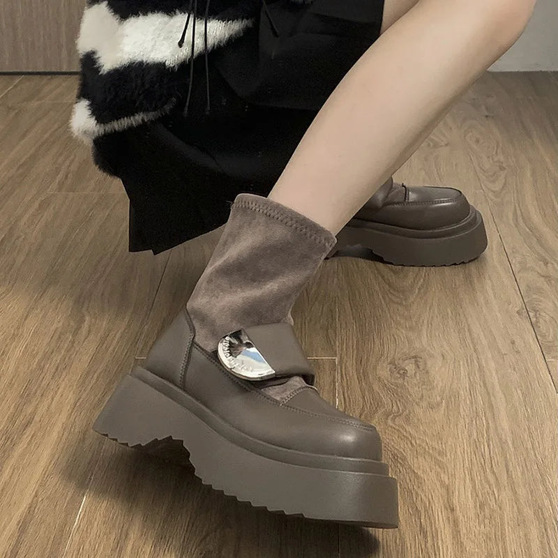 Winter Women Slim Ankle Boots Fashion Slip On Ladies Elegant Platform Flats Short Booties Casual Retro Women's Booties