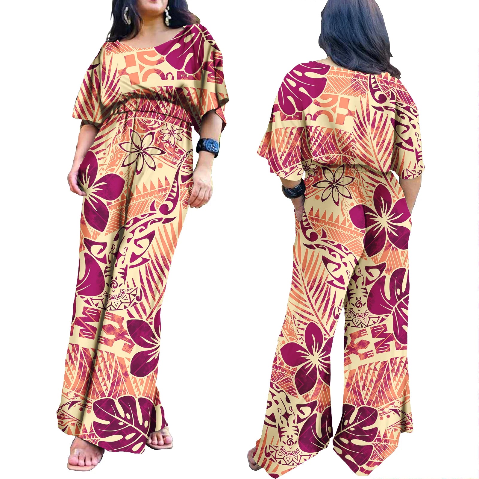 Plus Size Rompers for Women Hawaiian Zipper One Piece Jumpsuit Breathable Romper Polynesian Women Jumpsuit Playsuits 0349DD