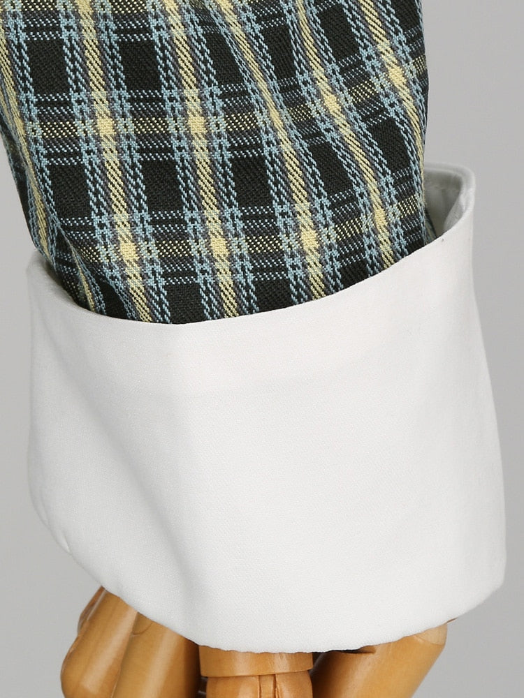 Tonval Gigot Sleeve Button Up Vintage Rockabilly Swing Dress Elegant Party Wear 2022 Women Fall Outfits Green Plaid Dresses